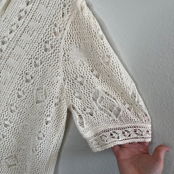Lauren Ralph Lauren 1X White ivory Long Linen Crochet Cardigan Sweater - Picture 5 of 14